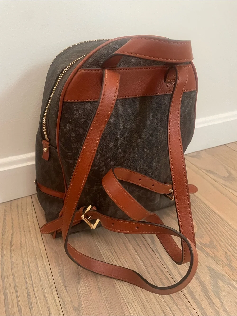 Michael Kors Rhea Women Medium MK Logo Backpack Brown Satchel Handbag